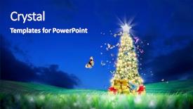  Presentation with christmas tree - Slide set featuring christmas tree on green landscape background and a royal blue colored foreground