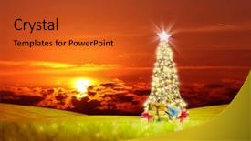  Presentation with animated christmas tree - Presentation design consisting of christmas tree on green landscape background and a red colored foreground
