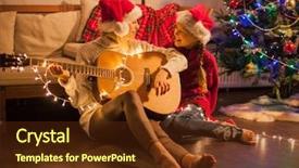  Presentation with child tree - Beautiful presentation theme featuring christmas tree playing at guitar backdrop and a  colored foreground
