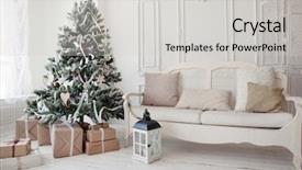  Presentation with christmas presents - PPT theme with christmas tree with presents underneath background and a light gray colored foreground