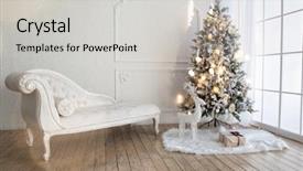  Presentation with animated christmas tree - Audience pleasing presentation design consisting of christmas tree with presents underneath backdrop and a light gray colored foreground