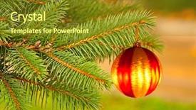  Presentation with christmas tree - Beautiful PPT theme featuring christmas tree with xmas ball backdrop and a tawny brown colored foreground