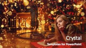  Presentation with christmas girl - Amazing slide deck having christmas tree writing a letter backdrop and a tawny brown colored foreground
