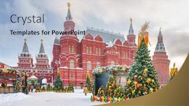  Presentation with russia - Slides with christmas-trees-near-kremlin background and a light blue colored foreground