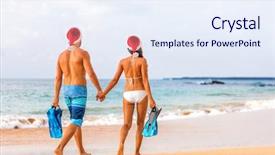  Presentation with caribbean christmas - PPT theme with christmas vacation beach couple winter background and a sky blue colored foreground