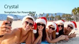  Presentation with vacation - Colorful theme enhanced with christmas vacation technology people concept friends santa hats taking selfie smartphone venice beach background california backdrop and a cool aqua colored foreground
