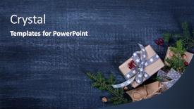  Presentation with vintage christmas - Audience pleasing slide deck consisting of christmas vintage gifts on a wooden background backdrop and a ocean colored foreground