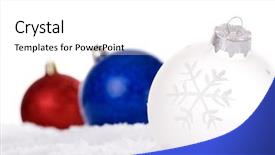  Presentation with white snow - PPT theme with christmas white background with snow and christmas balls selective focus background and a white colored foreground