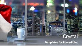  Presentation with santa claus and reindeers - Cool new PPT layouts with christmas wide - laptop on table with santa backdrop and a gray colored foreground