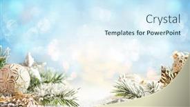  Presentation with snow tree - Colorful PPT layouts enhanced with christmas winter background with christmas baubles and fir tree branches on snow backdrop and a sky blue colored foreground