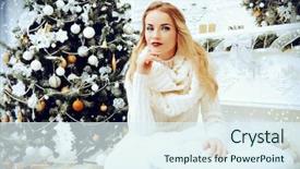  Presentation with apartments - Colorful PPT theme enhanced with christmas winter concept beautiful young woman wearing white sweater and scarf posing in christmas apartments beauty fashion make-up cosmetics backdrop and a sky blue colored foreground