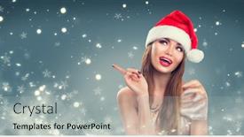  Presentation with christmas girl - Presentation design with christmas-winter-fashion-girl-pointing background and a light gray colored foreground