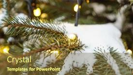  Presentation with green lights - Amazing PPT theme having christmas-winter-green-tree backdrop and a tawny brown colored foreground
