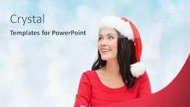  Presentation with blue lights - PPT theme featuring christmas winter holidays happiness and people concept - smiling woman in santa helper hat over blue lights background background and a sky blue colored foreground