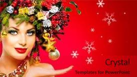  Presentation with christmas girl - Theme with christmas winter woman beautiful new background and a crimson colored foreground