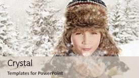  Presentation with snowflakes - Cool new PPT theme with christmas wish - happy young child blowing snowflakes backdrop and a soft green colored foreground