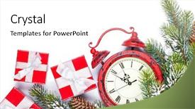  Presentation with snow tree - Amazing PPT theme having christmas with alarm clock snow fir tree and gift boxes isolated on white background backdrop and a white colored foreground