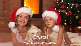  Presentation with family pet - PPT theme having christmas with our doggy - woman and little girl and the family pet background and a coral colored foreground