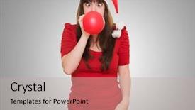  Presentation with balloon - Cool new presentation with christmas woman blowing a balloon with her eyes crossed against a grey background backdrop and a mint green colored foreground
