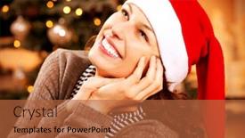  Presentation with christmas girl - Presentation theme having christmas woman happy surprised girl at home christmas wishes background and a red colored foreground