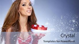  Presentation with sportswoman boxing woman - Colorful PPT layouts enhanced with portrait of a pretty girl in santa claus hat and sunglasses with bright painted lips next to a striped background backdrop and a coral colored foreground