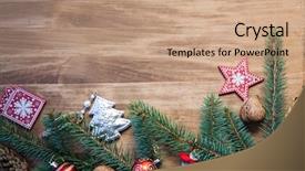  Presentation with christmas blank wooden signboard - Slide deck featuring christmas wooden background with fir background and a  colored foreground