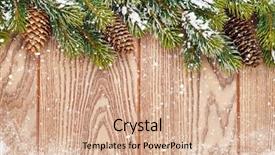  Presentation with pinecones - Slides with christmas wooden background with snow background and a lemonade colored foreground