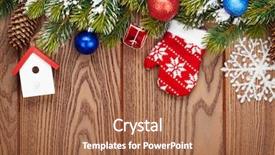  Presentation with snow tree - Cool new slide set with christmas wooden background with snow fir tree decor and copy space backdrop and a coral colored foreground