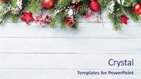  Presentation with snow tree - Audience pleasing presentation theme consisting of christmas wooden background with snow backdrop and a sky blue colored foreground