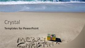  Presentation with laguna beach - Slide deck having christmas-words-in-beach-sand background and a light gray colored foreground