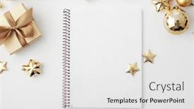  Presentation with gifts - PPT theme with christmas-workspace-with-notebook-keyboard background and a white colored foreground