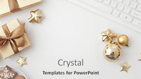  Presentation with gifts - Audience pleasing PPT layouts consisting of christmas-workspace-with-notebook-keyboard backdrop and a light gray colored foreground