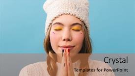  Presentation with winter blue - PPT layouts consisting of christmas worship - lovely young girl wearing winter background and a  colored foreground