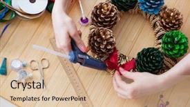  Presentation with diy - Beautiful presentation design featuring christmas wreath - woman doiing diy festive decorations backdrop and a lemonade colored foreground