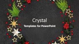  Presentation with gold star - Amazing slide deck having christmas-wreath-decoration-with-winter backdrop and a dark gray colored foreground