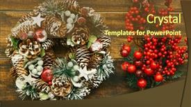  Presentation with natural elements - Presentation design with christmas wreath formed by natural elements and branch with red fruits background and a tawny brown colored foreground