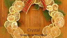  Presentation with lemons - Audience pleasing presentation theme consisting of christmas wreath of dried lemons with fir tree and bow on wooden background backdrop and a gold colored foreground