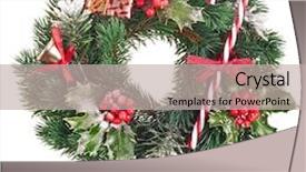  Presentation with christmas holly - Theme having christmas wreath of nature leaves and berries holly ilex isolated on white background and a mint green colored foreground