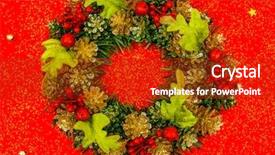  Presentation with golden christmas trumpet and red - PPT layouts consisting of christmas wreath on red background background and a crimson colored foreground