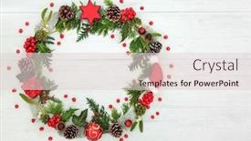  Presentation with christmas holly - Cool new presentation with christmas wreath with bauble decorations loose holly berries and winter flora on rustic wood background with copy space backdrop and a lemonade colored foreground