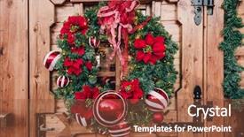  Presentation with christmas balls disco ball - Beautiful theme featuring christmas wreath with red balls backdrop and a tawny brown colored foreground