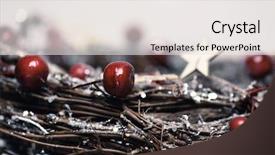  Presentation with red stars - PPT theme with christmas wreath with red fruit background and a  colored foreground