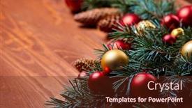 Presentation with golden christmas - Slide deck having christmas wreath with red and golden balls background and a tawny brown colored foreground