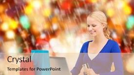  Presentation with christmas card - Amazing slide set having christmas x-mas and online shopping concept - smiling woman with shopping bags laptop and credit card backdrop and a lemonade colored foreground