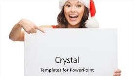  Presentation with christmas sale - Colorful presentation theme enhanced with christmas x-mas people advertisement sale concept - happy woman in santa helper hat with blank white board backdrop and a white colored foreground
