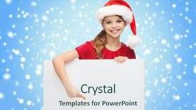  Presentation with christmas sale - Presentation enhanced with christmas x-mas people advertisement sale concept - happy woman in santa helper hat with blank white board background and a sky blue colored foreground