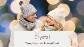  Presentation with christmas sale - Beautiful slide deck featuring christmas x-mas people advertisement couple sale concept - happy woman and man in winter clothes with blank white board backdrop and a sky blue colored foreground
