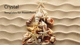  Presentation with christmass - Amazing PPT theme having christmass tree from shells on sand background backdrop and a lemonade colored foreground
