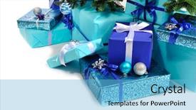  Presentation with white christmas - Slide deck featuring christmastree - blue gift boxes under christmas background and a light blue colored foreground