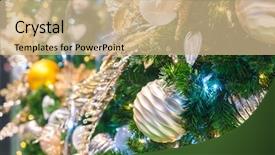  Presentation with islamic decorations decoration and motif - Presentation consisting of christmastree - closeup of christmas tree decorations background and a coral colored foreground